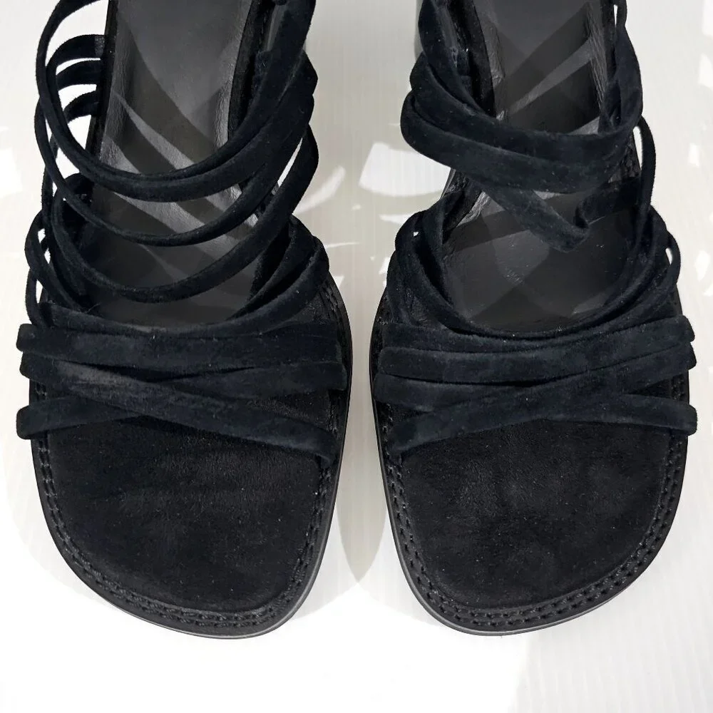 Jeffrey Campbell Intertwine Slide Sandal Womens 11 Black Suede Block Heel